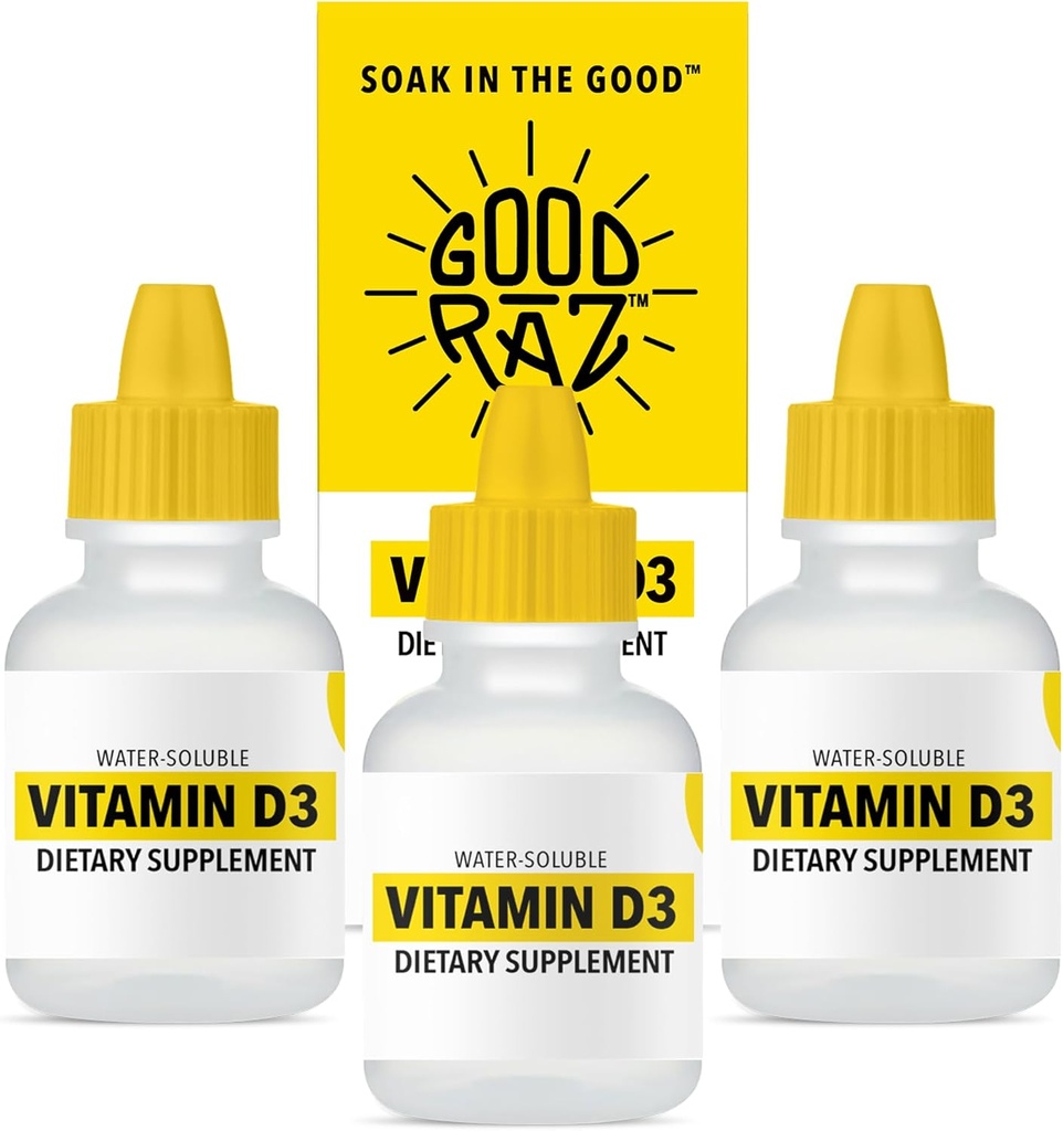 D-vitamin Drops Voksen - Vandopløselig Væske D3 Drops - Potent D-vitamin Flydende Drops - Ingen Rør, Non- GMO, Kosher - D3 Væske til at tilføje til drikke eller fødevarer, Flavorless - 12-måneders Tilgang (3)