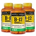 MASON NATURAL B, 12 1000 mcg Quick Opløs, 300 dages forsyning for sund omregning af fødevarer til energi (3 Pack)