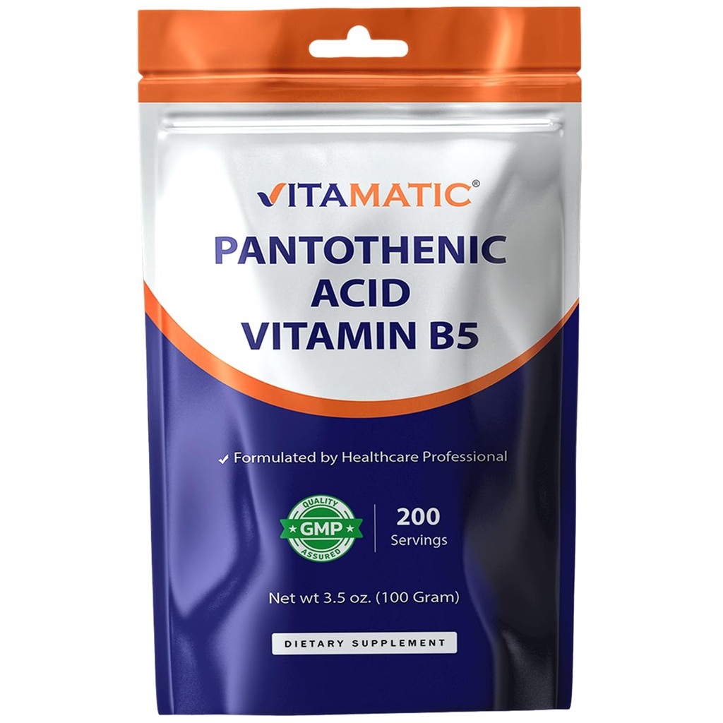 Vitamatisk pantothensyre Pure Powder 500 mg per servering - 100 bedstemor - også kaldet vitamin B5- 200 Servering