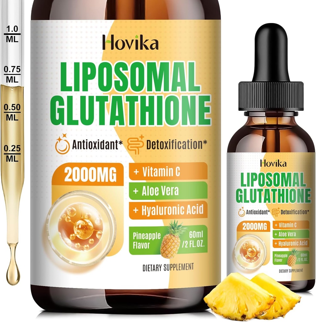 Liposomal Glutathione Supplement 2000mg, Liquid Glutathione Drops with Vitamin C, Master Antioxidants for Immune System, Aging Defense, Skin Health, Liver Detox -Superior Absorption, Pineapple 2 Fl Oz