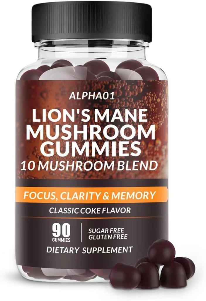 Mushroom Gummies - 10x Mushroom Supplement med Ashwagandha og Lions Mane - Nootrop Brain Supplement, immunforsvar & Stress Relief (90 CT) Classic Coke