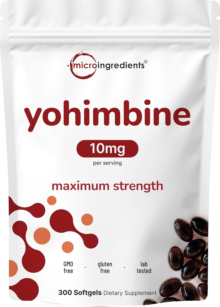 Dobbelt styrke Yohimbine Kosttilskud til mænd og kvinder, 10mg per servering, 300 Softgel, Yohimbine HCL med Virgin Sunflower Seed Oil for Better Absorption, Understøtter energiproduktion, African Raw