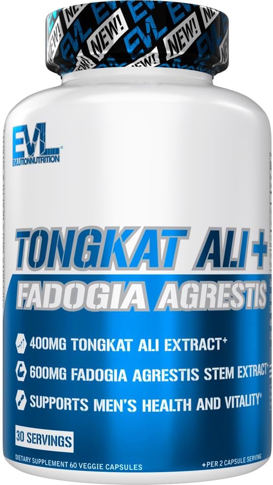 Evolution Nutrition Tongkat Ali + Fadogia Agrestis - Mænds Health + Vitality Support - 400mg Tongkat Ali + 600mg Fadogia Agrestis Stem Extract - Workout Supplement - Vegetariske kapsler - 30 Servering