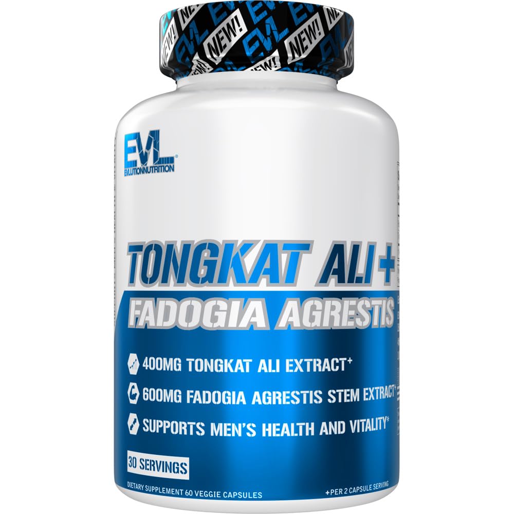 Evolution Nutrition Tongkat Ali + Fadogia Agrestis - Mænds Health + Vitality Support - 400mg Tongkat Ali + 600mg Fadogia Agrestis Stem Extract - Workout Supplement - Vegetariske kapsler - 30 Servering