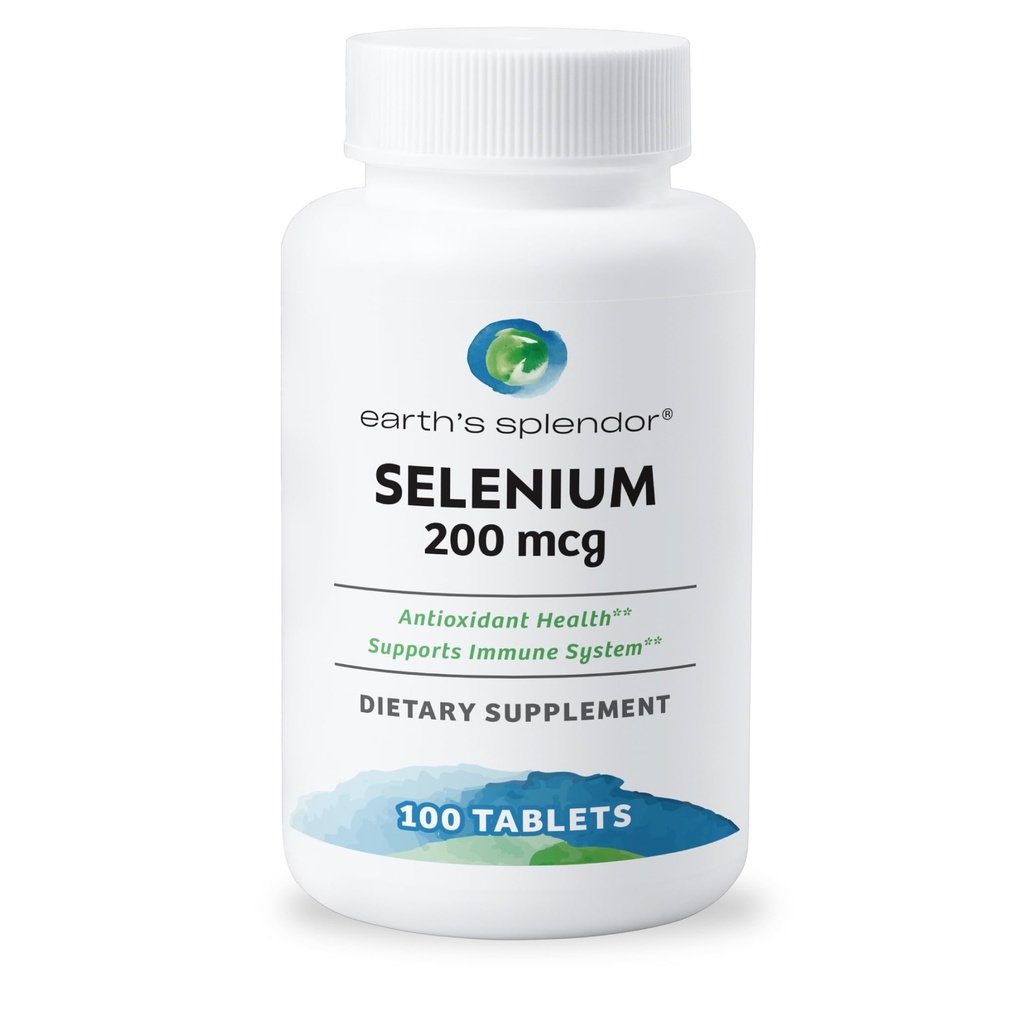Jordens Splendor Selenium 200 mcg tillæg til mænd og kvinder, Støtte Antioxidant Sundhed og immunsystem (100 tabletter, 3 + Måned Supply)