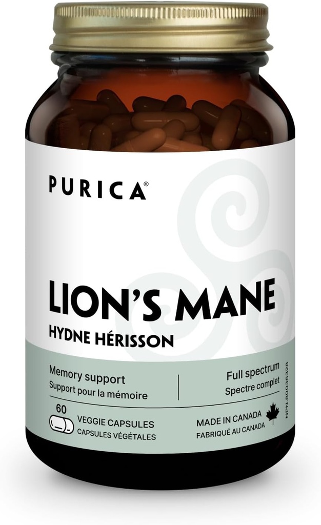 PURICA - Lions Mane Mikroniseret Svampe, 60 Veganske Kapsler - fremmer kognitiv sundhed - Fokus og hukommelse support