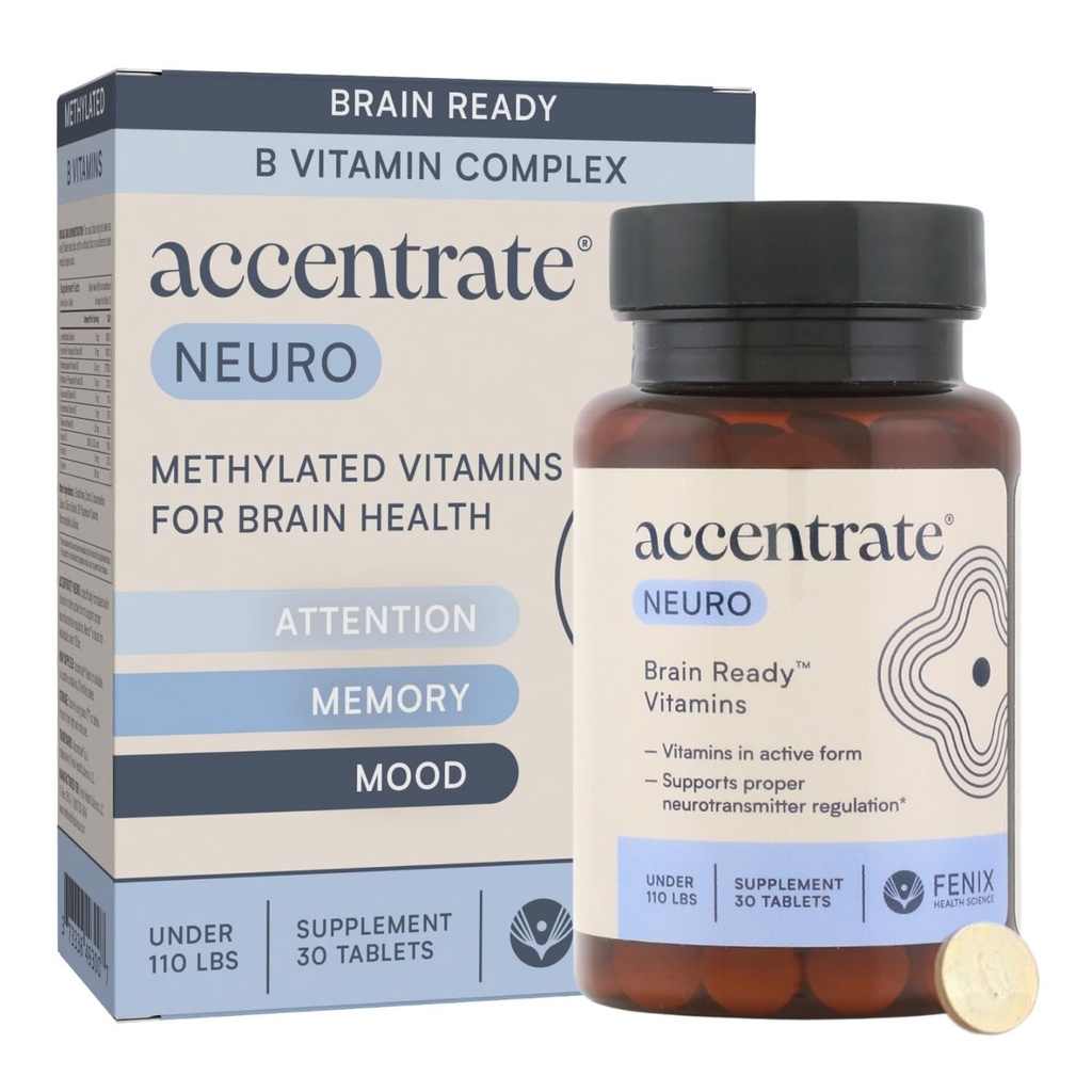 Brain Supplement for Focus, Opmærksomhed, Food; Komplet B-vitamin Complex (124; Brain Health); Metyleret Multivitamin w / L- Methylfolat (5-MTHF), Cofactors Methyl- B12 & P5P Supplement