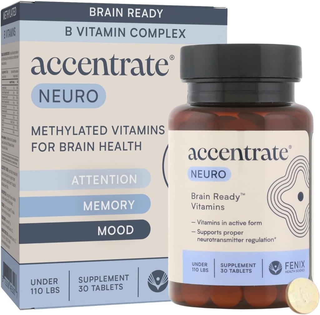 Brain Supplement for Focus, Opmærksomhed, Food; Komplet B-vitamin Complex (124; Brain Health); Metyleret Multivitamin w / L- Methylfolat (5-MTHF), Cofactors Methyl- B12 & P5P Supplement