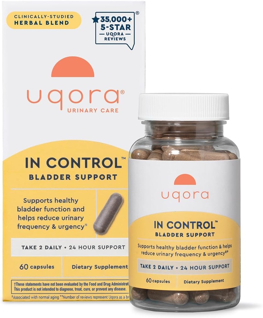 Uqora i Control Brege Support - Daily Brege Care & Support til Urinary Comfort - Lavet med botanicals, Ligesom Horsetail & Spicebush - Gluten- Free & Vegetarian - 60 kapsler