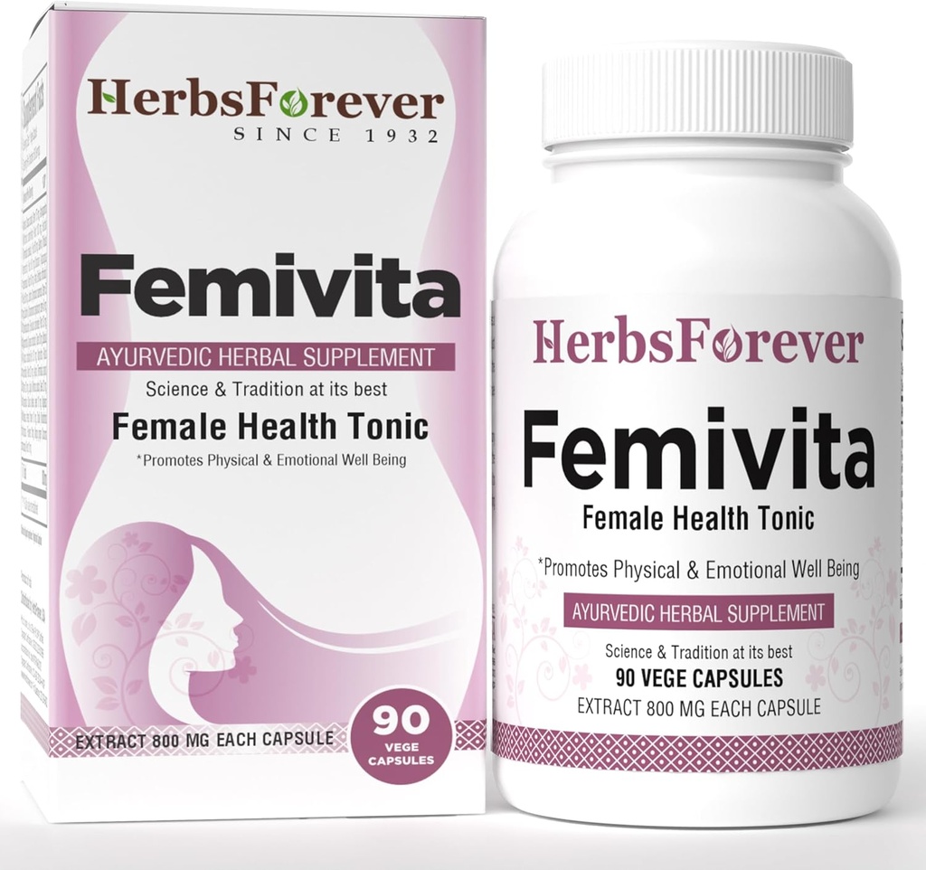 Herbseverly Femivita Kapsler Everyday kvindelige sundhed supplement understøtter sund hud og stærke muskler 90 Vege Kapsler 800 Mg hver