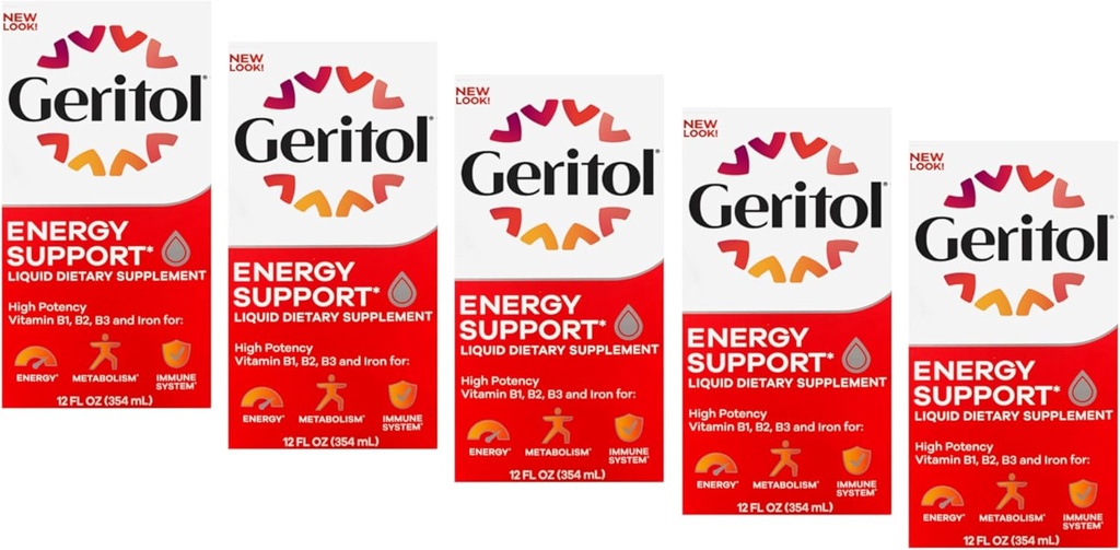 Geritol Liquid Supplement, B- Vitamin & Jern 12 Fluid Ounce (pakning med 5)