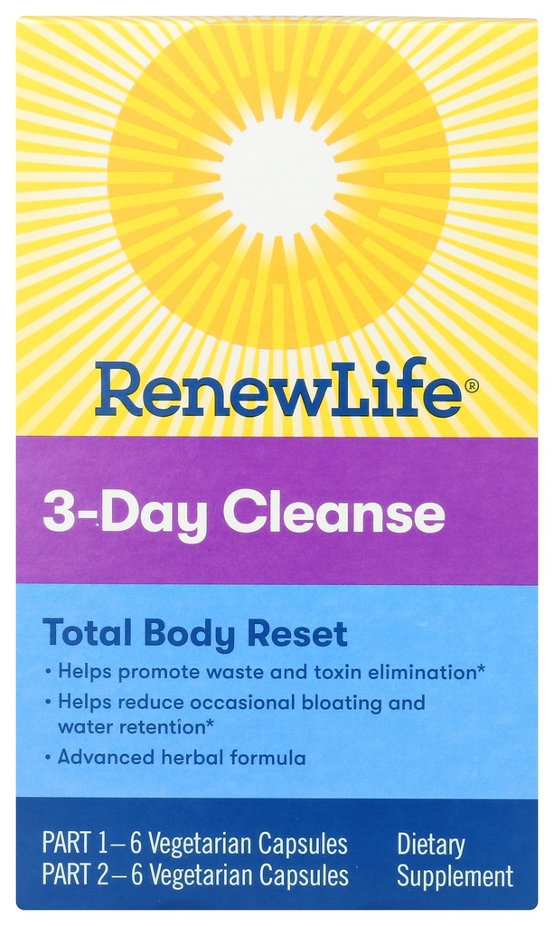 Renew Life Voksen Cleanse Total Body Reset, Advanced Herbal Formel - 2-Part, 3-Day Program - Gluten, Dairy & Soy Free - 12 vegetariske kapsler