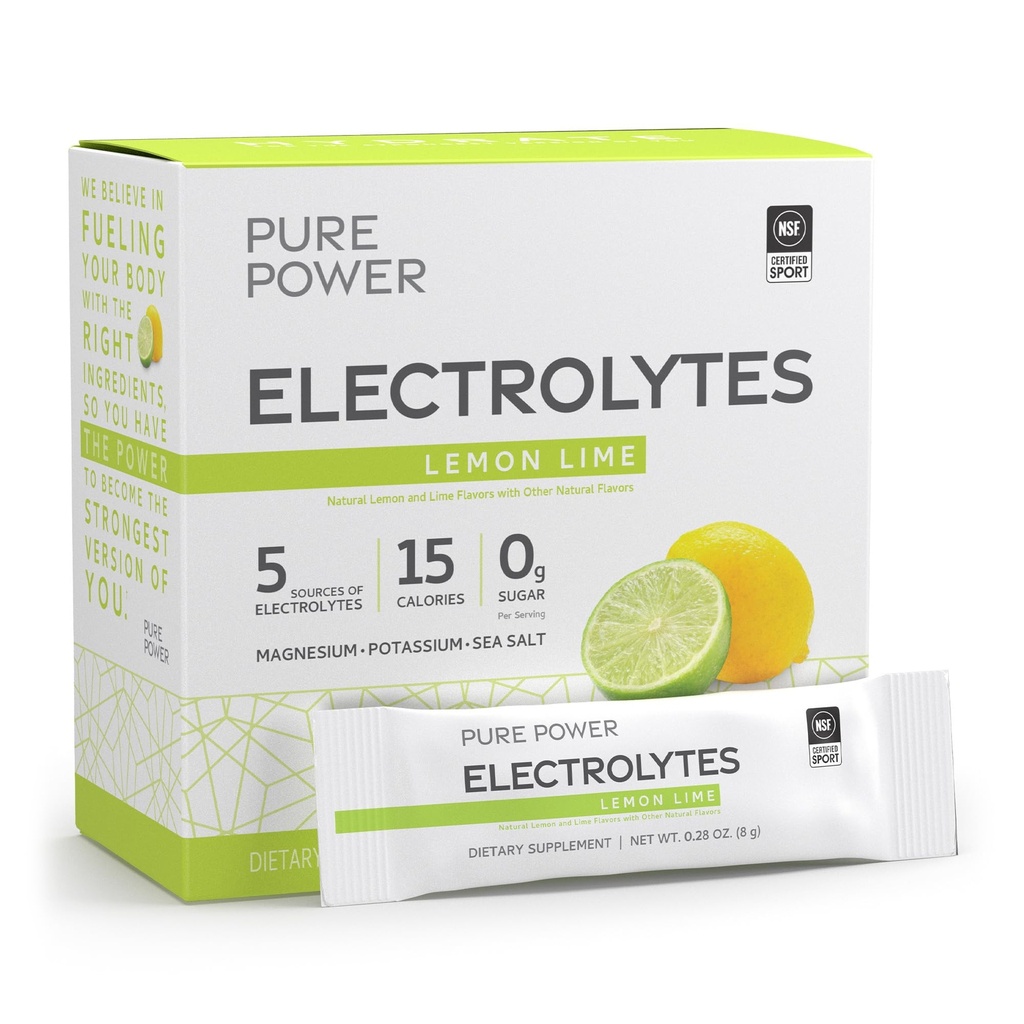 Dr. Mercola Pure Power Electrolytes - understøtter hydrering og muskelfunktion - Magnesium & Kalium Blend - 0 g sukker per servering - Lemon Lime - 30 pakker