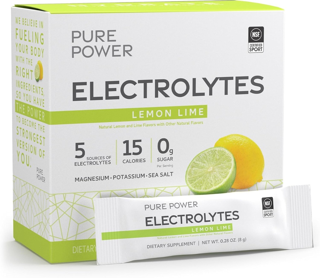 Dr. Mercola Pure Power Electrolytes - understøtter hydrering og muskelfunktion - Magnesium & Kalium Blend - 0 g sukker per servering - Lemon Lime - 30 pakker