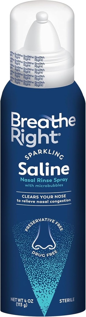 Træk vejret til højre Sparkling Saline Nasal Rinse Spray - Effervescent, Drug- Free Relief fra Stuffy Nose På grund af kold eller Allergi - En Sparkling Sensation Kun Bubbles kan bringe - 1 Kan, 4.0 oz