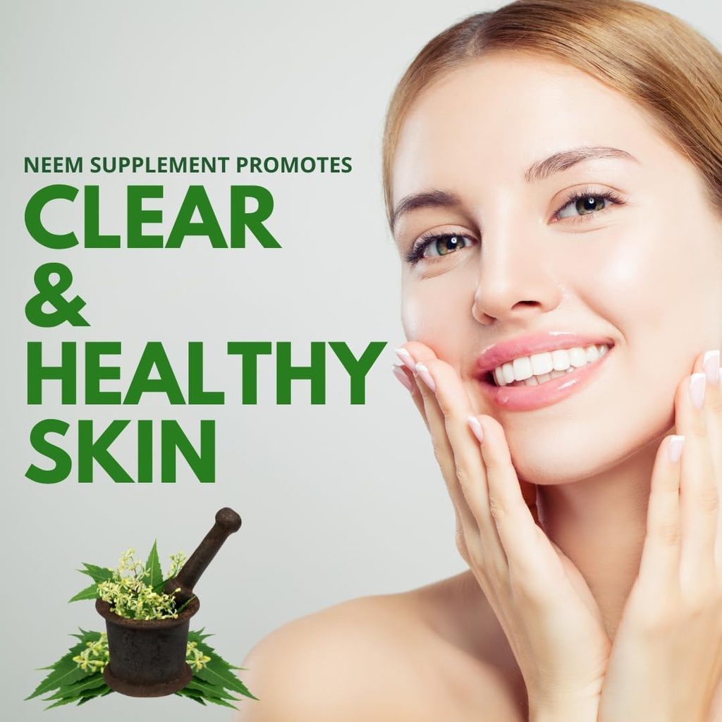 Neem Capsule (Azadirachta Indica) | Equivalent 5000 mg | Natural Skin Support | Blood Purifier | Organic Neem Leaf Extract Herbal Supplement | 60 Veg Capsules | Made in USA