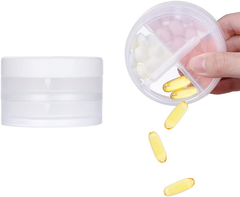 2 Layers Pill Case, KIGI Daily Pill Organizer with 8 Compartments 1 Day 4 Times Portable Pill Box Vitamin Organizer for Travel(Clear 3.1-2Inch)