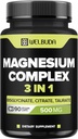 3in1 Magnesium Complex 20% Renset - 500 mg Magnesium Bisglycinat, Citrate & Oxide for Muscle, Afslapning Mood, Knoglesundhed & mere - 90 kapsler