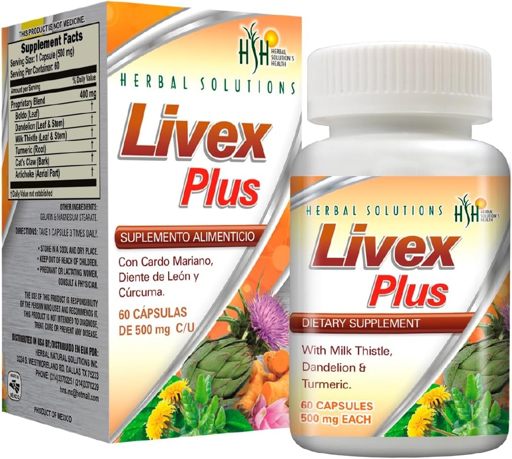 Herbal Solutions Livex Plus Natural Supplement for lever spaltning. Hjælper med at forbedre en lever Detox og fordøjelsessygdomme.
