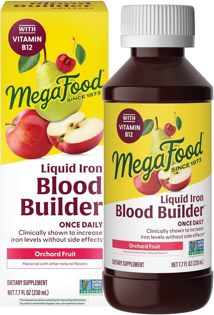 MegaFood Blood Builder flydende jern supplement til kvinder, mænd & børn, klinisk vist til at øge jernniveauer uden obstipation, Vegan, 7.7 Fl Oz (23 Servere)