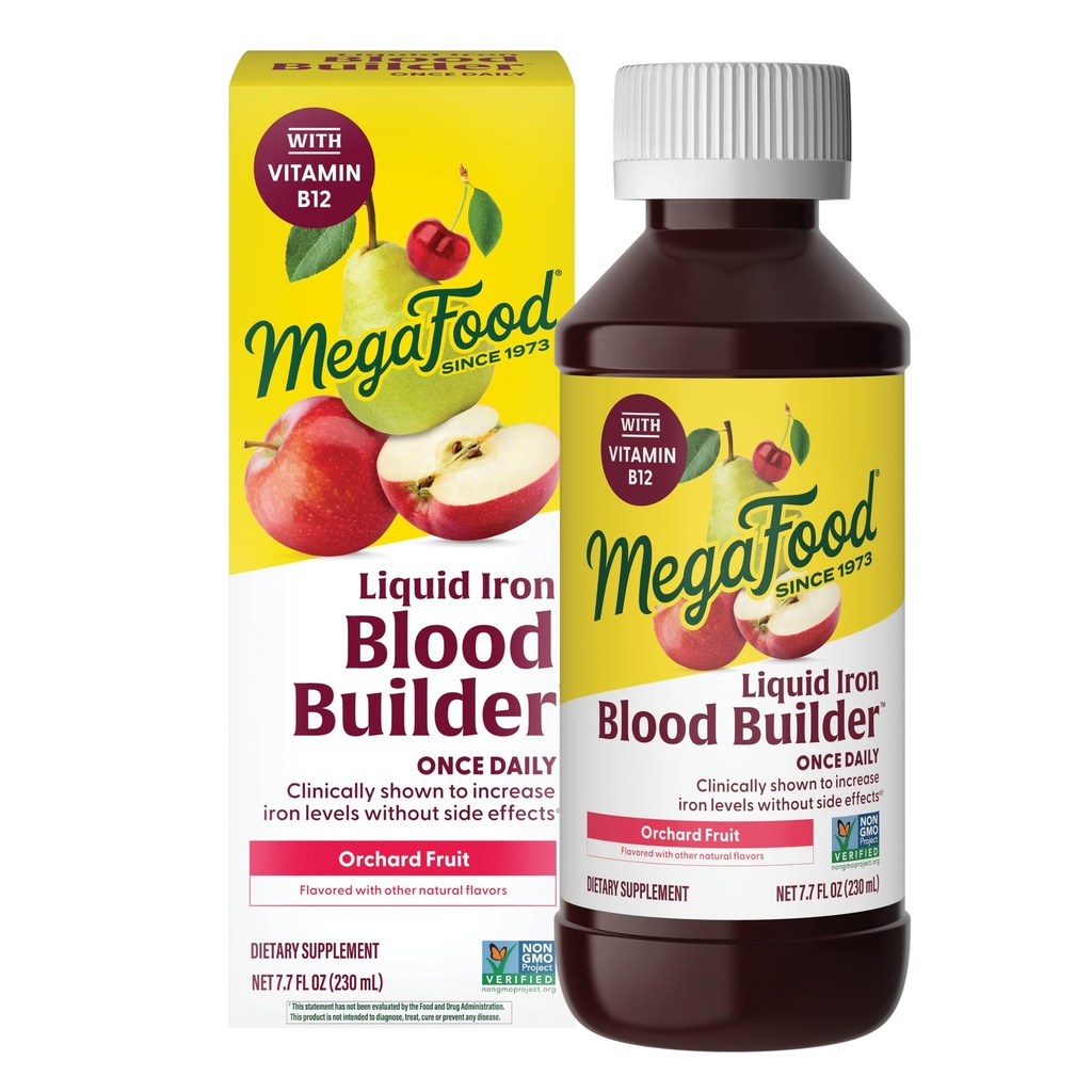 MegaFood Blood Builder flydende jern supplement til kvinder, mænd & børn, klinisk vist til at øge jernniveauer uden obstipation, Vegan, 7.7 Fl Oz (23 Servere)