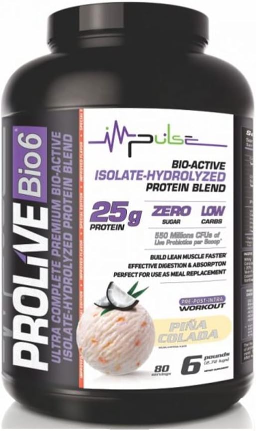 Prolive Bio6 Kosttilskud 25gr Ultra Complete Premium, Bio- Active, Isolate- Hidrolyzed Protein Blend med Whey Protein Koncentreret, Lav Carb, Zero Sugar og 5g BCC - Piña Colada Flavor - 6 LBS i alt