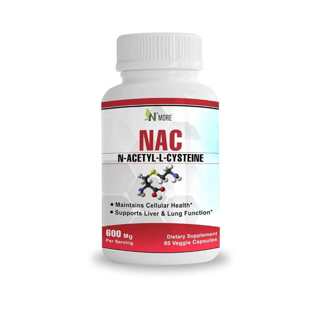 N 'Mere N- Acetyl- cystein (NAC) 600Mg 60 Veggie Kapsler Non- GMO, Gluten Free