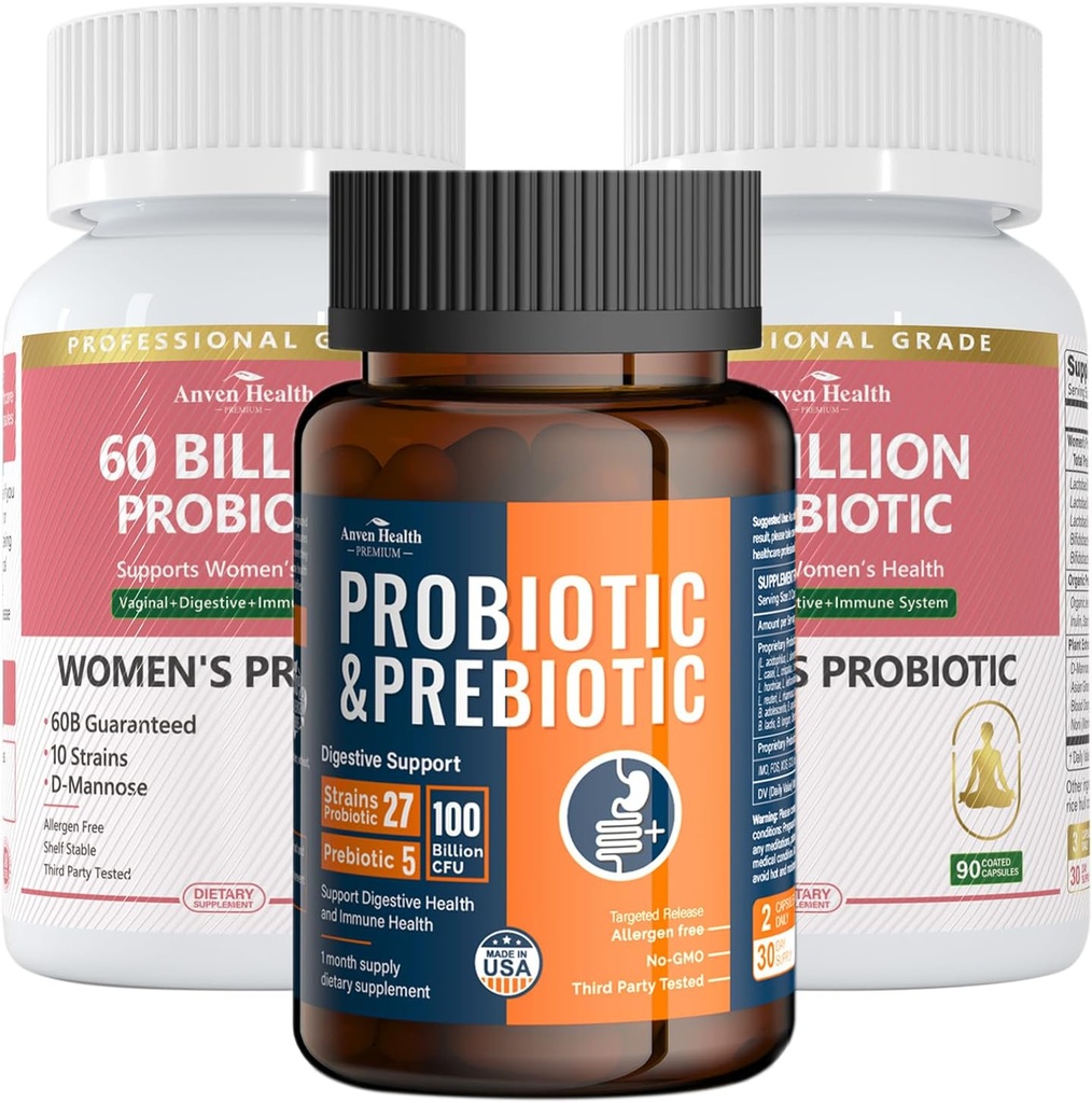 Gut Health Support Bundle: 2 flasker af kvinders Probiotika + 1 flaske Universal Probiotika - fordøjelse, urinveje og immunforsvar for mænd og kvinder