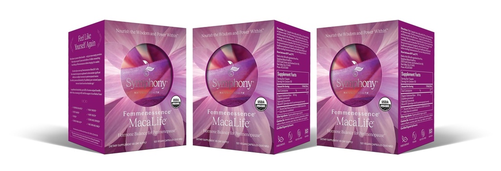 Femmenessens ® MacaLife ® - Klinisk provet perimenopausal supplement til naturlige hormon balance, symptom relief, hjerte & mood support, uden tillæg Hormon (360 kapsler, 180 dages forsyning)