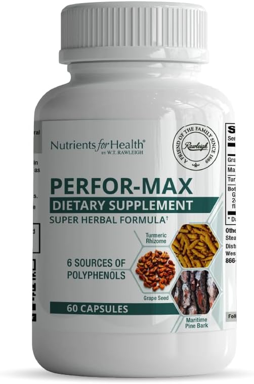 Rawleigh Perfor- Max 60 Kapsler: Urte supplement med 6 kilder af polyphenoler som Grape frø, Pine Bark, gurkemeje, grøn te, Hawthorn & Rosemary Ekstrakter til hjerte sundhed & immunitet, Gluten fri