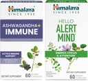 Himalaya Ashwagandha + immun med C-vitamin til aktiv immunstøtte & Hello Alert Mind for Energy, Focus & Opmærksomhed, 60 kapsler hver - Bundle