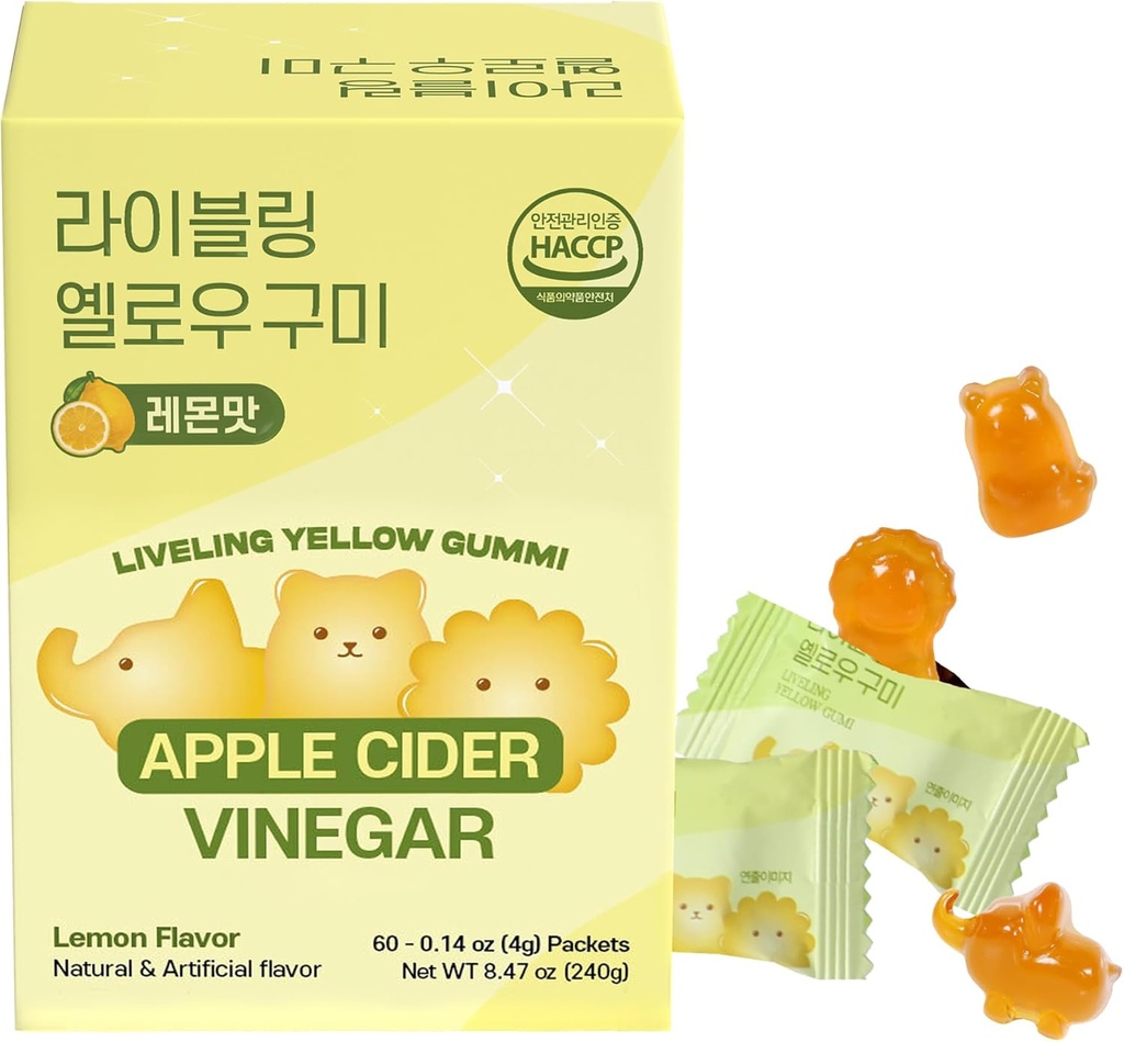 Apple Cider Vincious Gummies, daglig støtte til fordøjelse, Hygiejnisk individuelt pakket, Fun Animal- Shaped Soft & Chewy Gummies, 60 stk