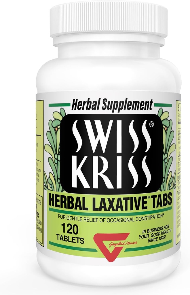 Swiss Kriss Herbal Laxative Tablets, Gentle & Natural Laxatives for Constipation Relief for Voksne & Børn Over Alder 6, Arbejder i 6- 12 Timer, Senna Laxative, 120 Tablets Total