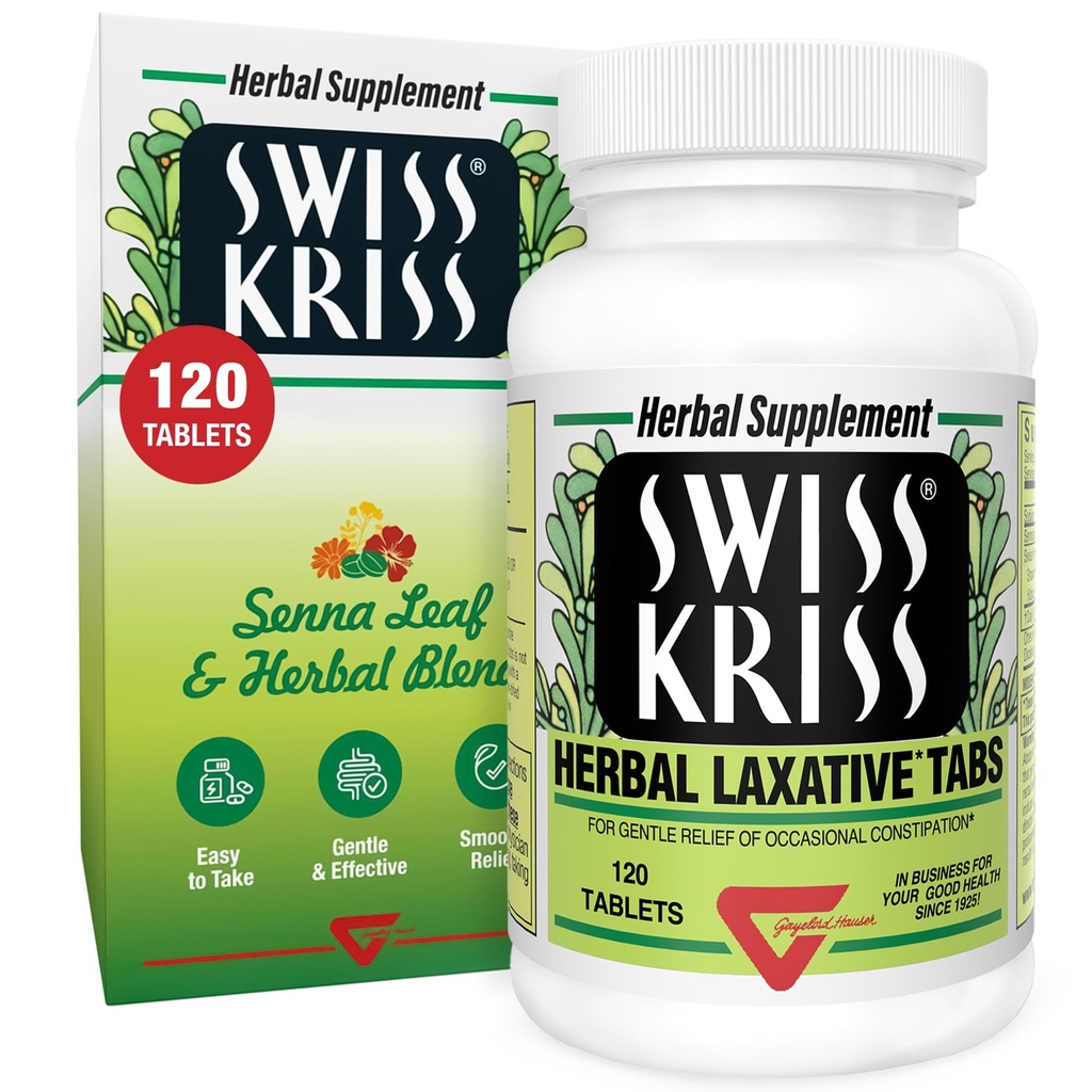 Swiss Kriss Herbal Laxative Tablets, Gentle & Natural Laxatives for Constipation Relief for Voksne & Børn Over Alder 6, Arbejder i 6- 12 Timer, Senna Laxative, 120 Tablets Total
