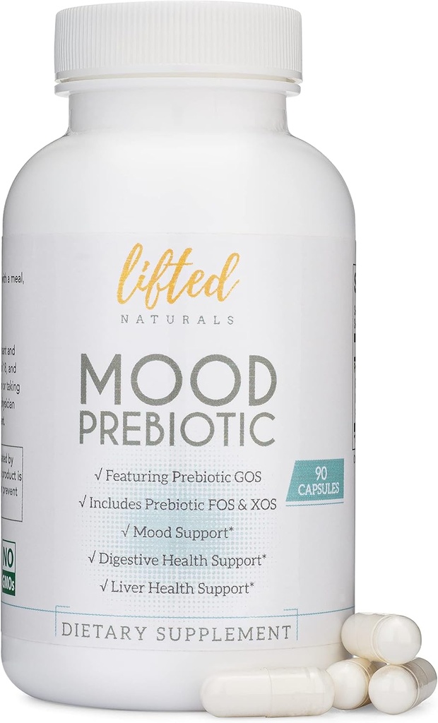 Lifted Naturals Mood Prebiotic Prebiotic Fiber Supplement - 90 Capsules - Features Prebiotic GOS, Plus Prebiotic XOS and FOS - Natural Mood, Immune & Digestive Support