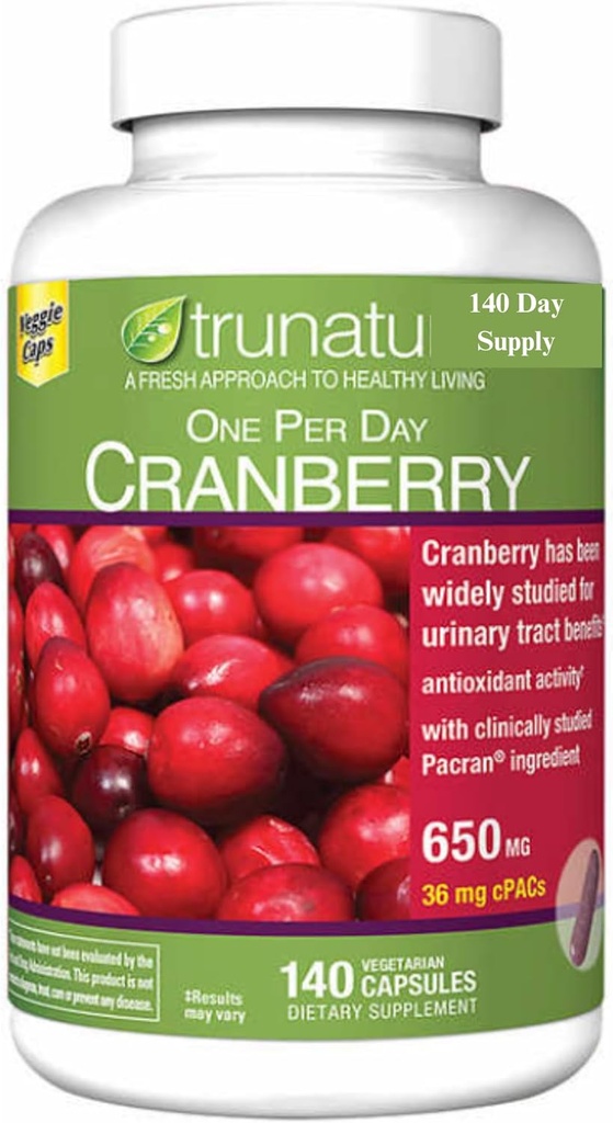 Pacran Cranberry 650 mg, 140 Vegetariske kapsler + Bundle med Ugentlig Pill Organizer (2 genstande)