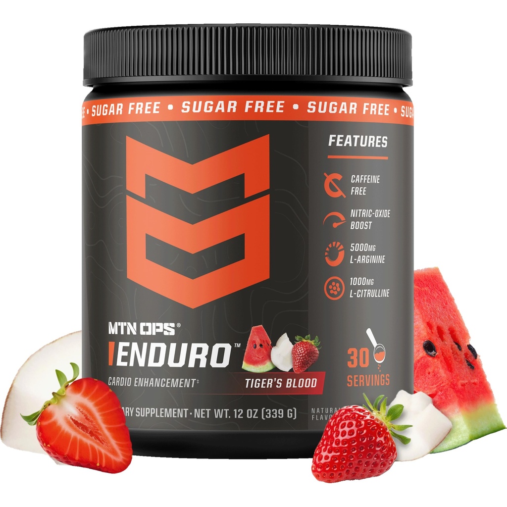 MTN OPS Enduro Nitroxid Supplement & Stim- Free Pre Workout - 30 Serveringer - med Magnesium Citrate, Beet Root Powder, Niacinamid, L Arginin & L Citrullin - Tigers Blood Flavor