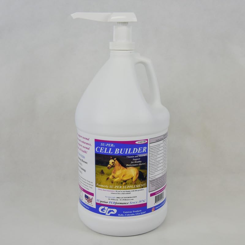 SU- PER Cell Builder Horse Supplement - High Iron Vitamin Mineral Equine Blood Builder Flydende til Performance Heste - 1 Gallon + Pump