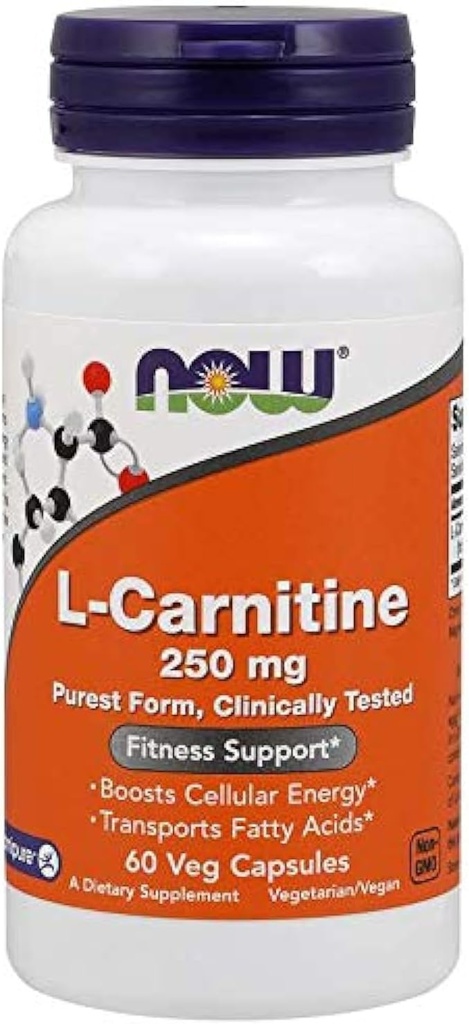 NOW L-carnitine 250mg, 60 Capsules (Pack of 2)