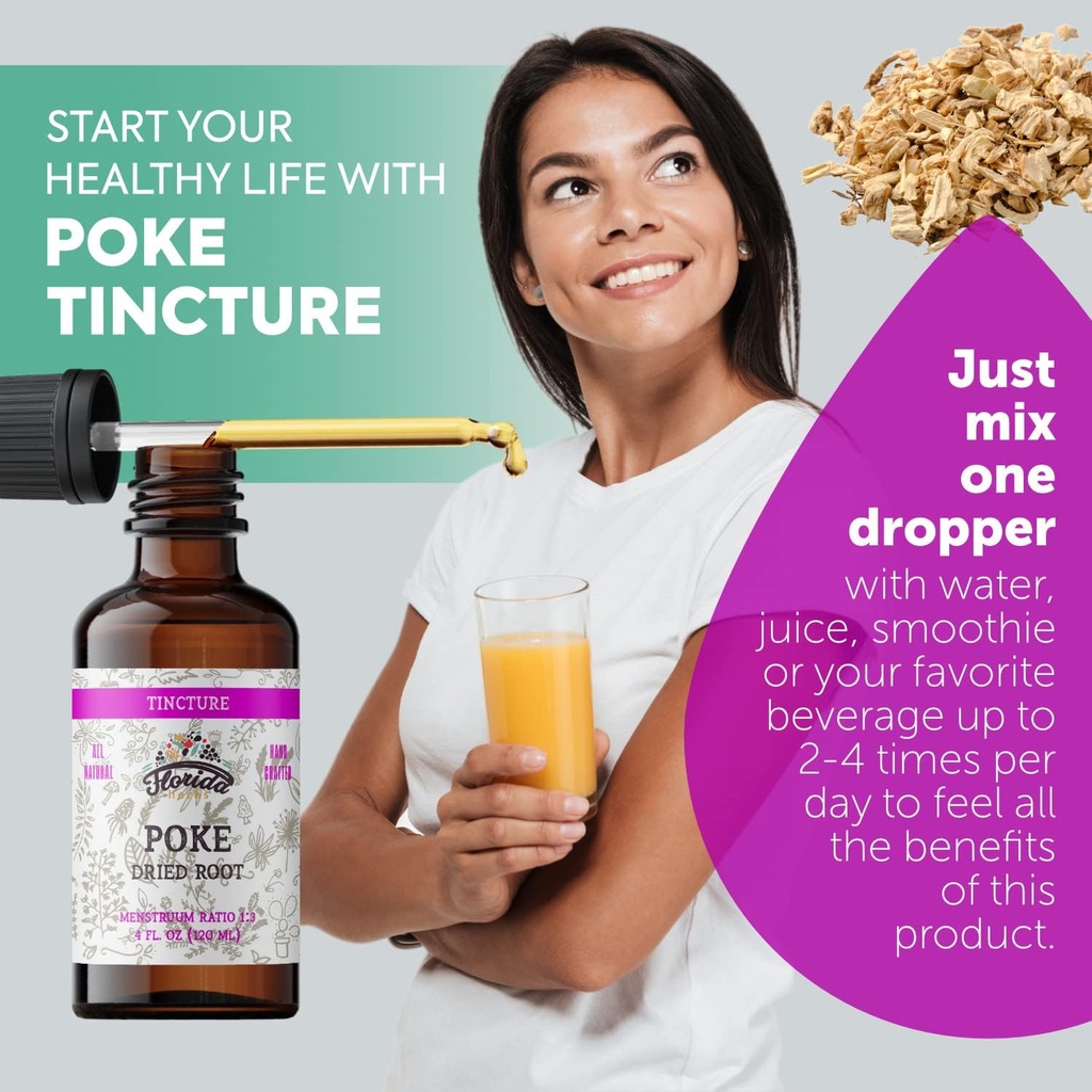 Organic Poke Root Tincture Note 124; Poke Extract Liquid til immunforsvar & Lympdler Support Note 124; Alkoholfri, Vegan, Non- GMO Supplement