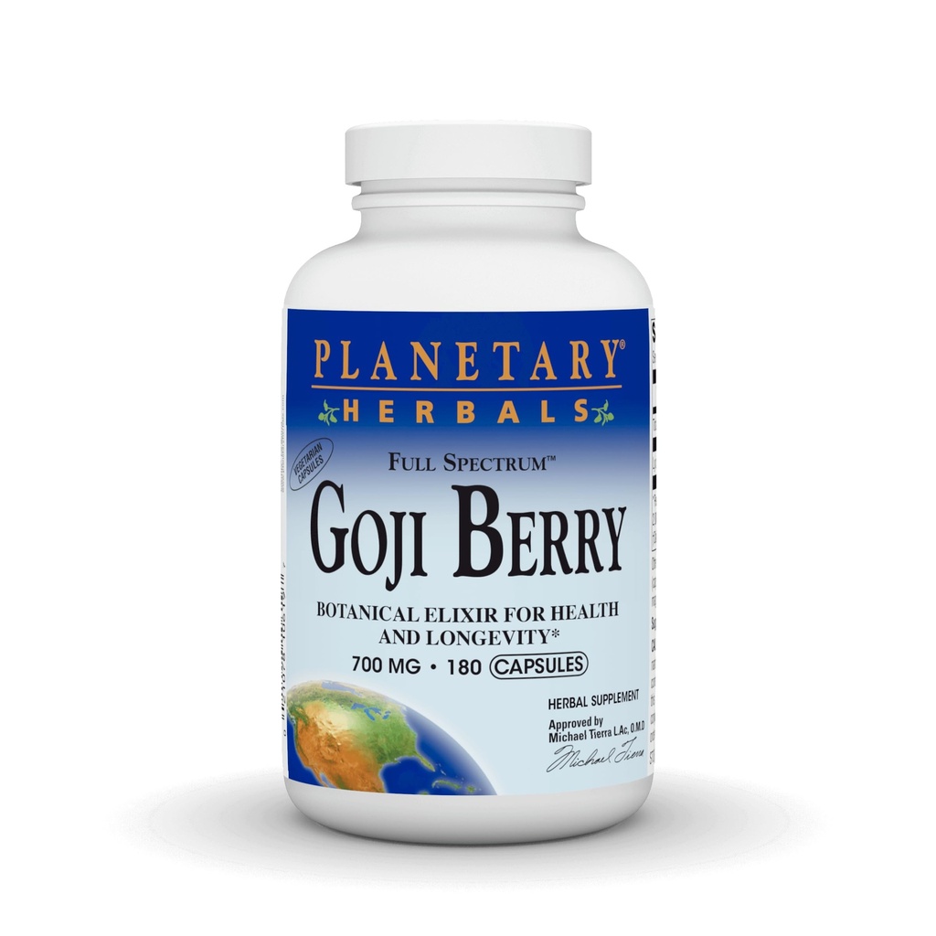 Planetariske Herbals Goji Berry Fuld Spectrum 700mg, Botanisk Elixir for sundhed og lang levetid, 180 vegetariske kapsler