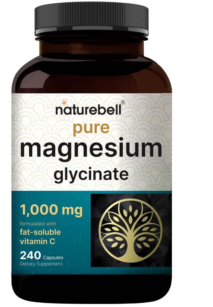 NatureBell Magnesium Glycinat 1. 000mg, 240 Kapsler 124; 500mg per Kapsel 124; 100% Chelated & Renset; 124; Sleep, Muscle & Nerve Support