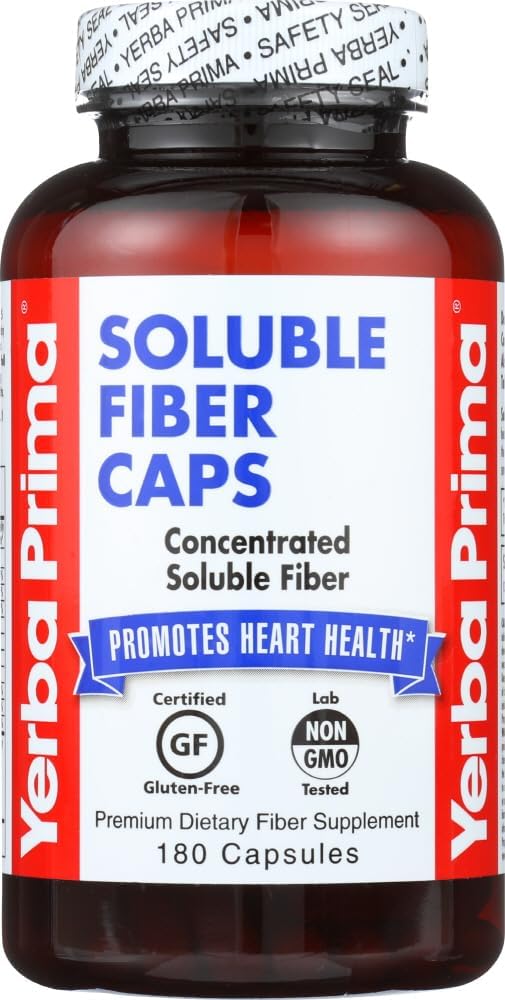 Yerba Prima Opløselige Fiber Kapsler, 180-greve - Naturlig Kosttilskud Formel, Non-GMO, Gluten Free