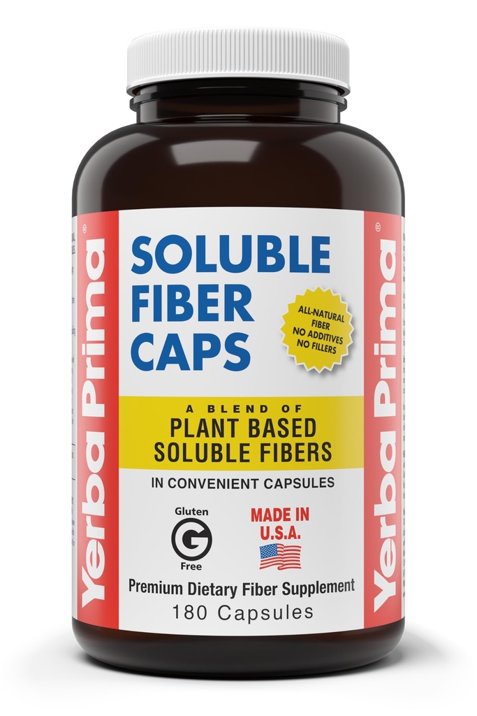 Yerba Prima Opløselige Fiber Kapsler, 180-greve - Naturlig Kosttilskud Formel, Non-GMO, Gluten Free
