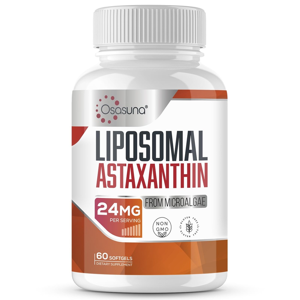Liposomal Astaxanthin Supplement 24 MG, Maximum Absorption, Antioxidant Strong Than VIT C, Non- GMO & Gluten Free - 60 Softgels (2 Months Supply)