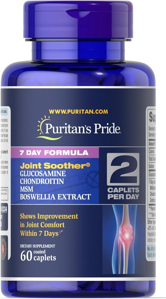 Puritan 's Pride 7 Day Formel Joint Soother Glucosamin, Chondroitin, MSM & Boswellia- 60 Caplets