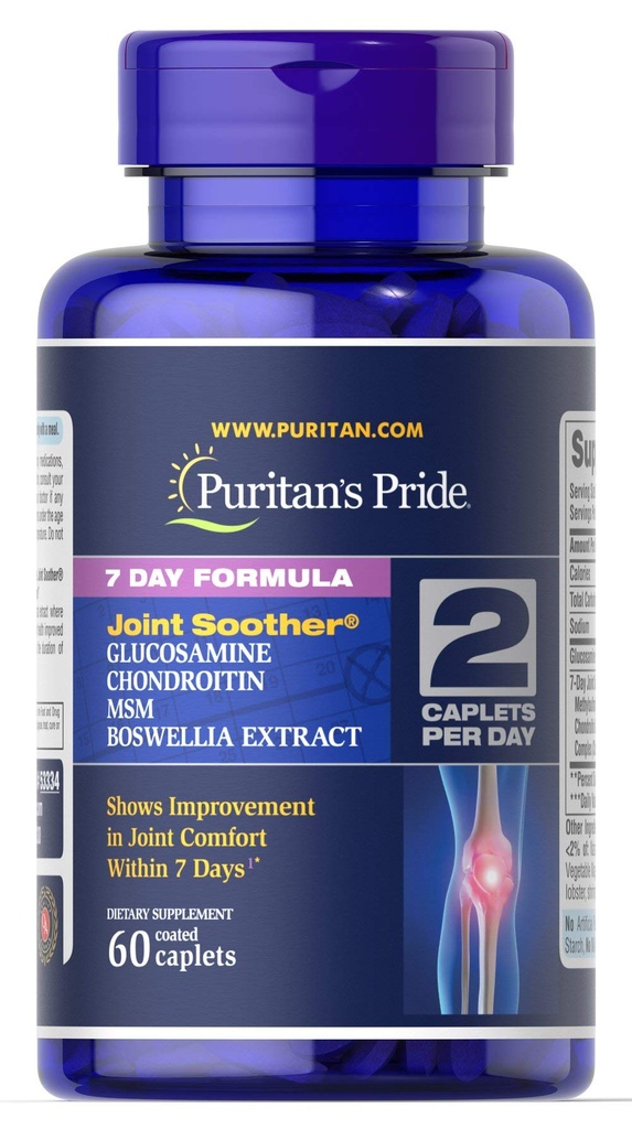 Puritan 's Pride 7 Day Formel Joint Soother Glucosamin, Chondroitin, MSM & Boswellia- 60 Caplets
