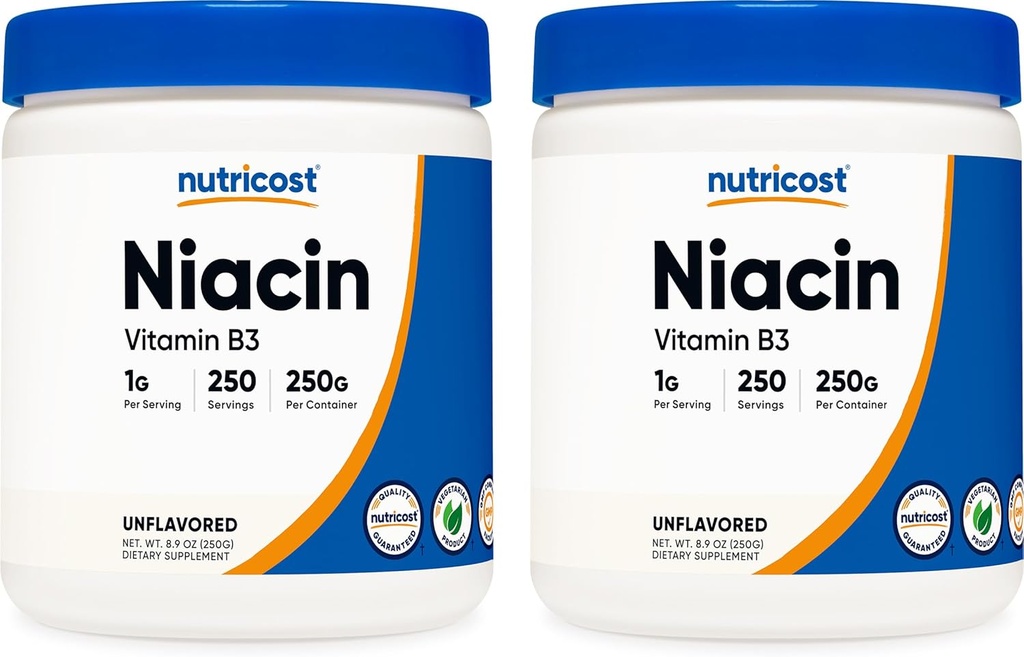 Nutricost Niacin Vitamin B3 Pulver 250G (2 Pack) - 500 Bedste - 1G Per Servering (Scoop inkluderet)