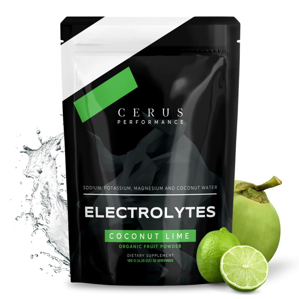 Cerus Performance Electrolyte Powder - Kokosolie Lime Flavor, 30 Servering, Zero Sugar, Kokosolie Vand & Real Fruit for Endurance & Recovery