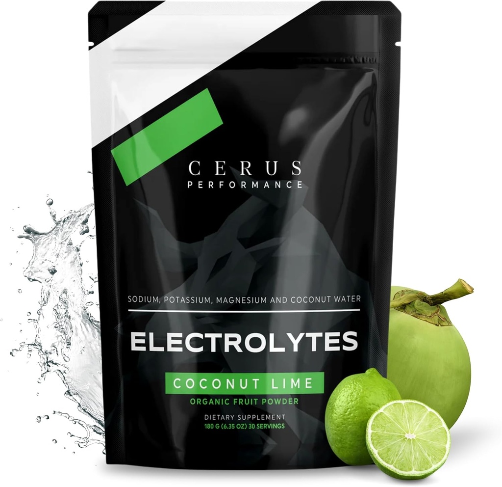 Cerus Performance Electrolyte Powder - Kokosolie Lime Flavor, 30 Servering, Zero Sugar, Kokosolie Vand & Real Fruit for Endurance & Recovery